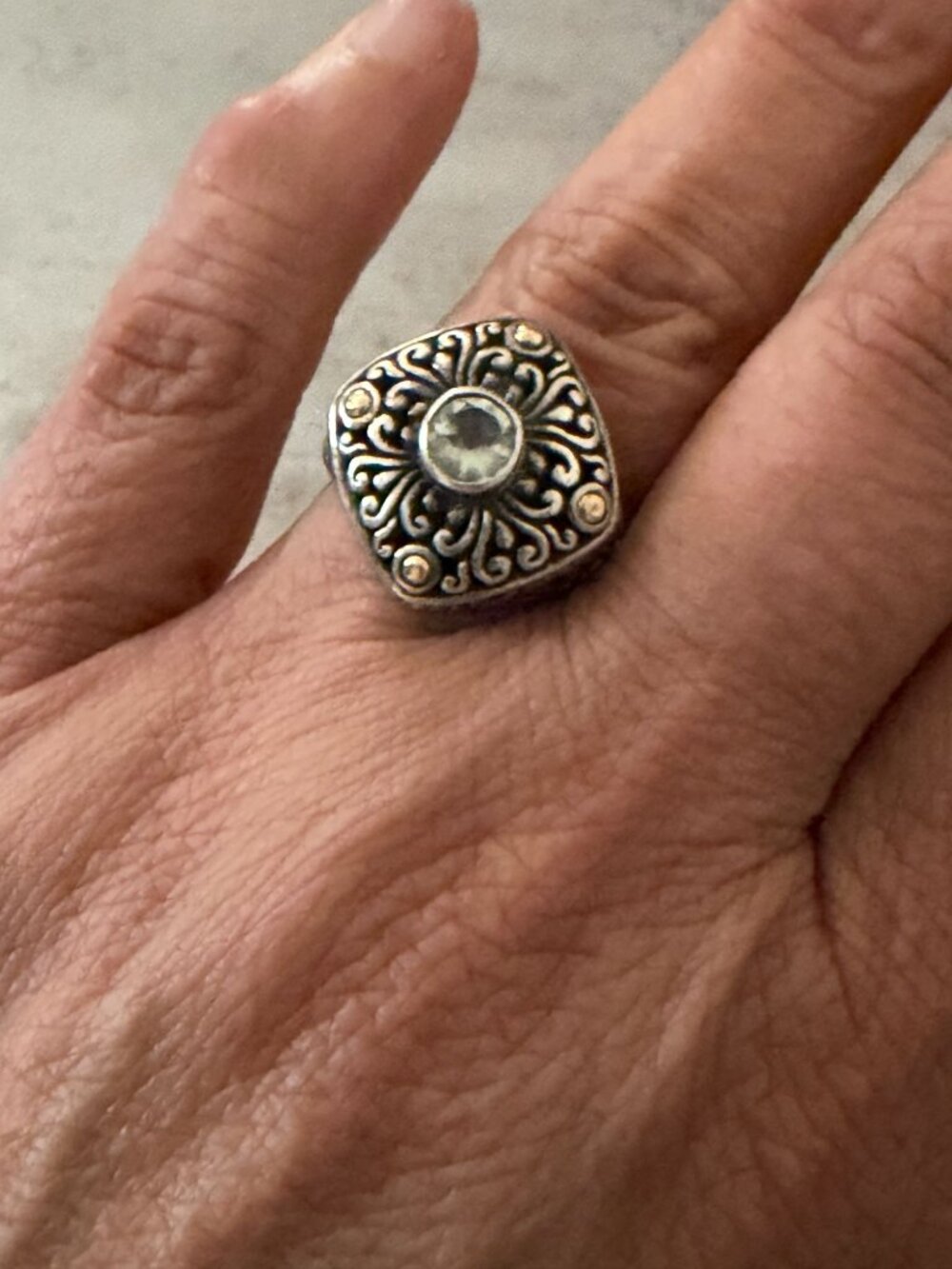 Annika Witt Vintage .925 Sterling Silver 18K Gold Blue Topaz Ring Size 8 ATI ID